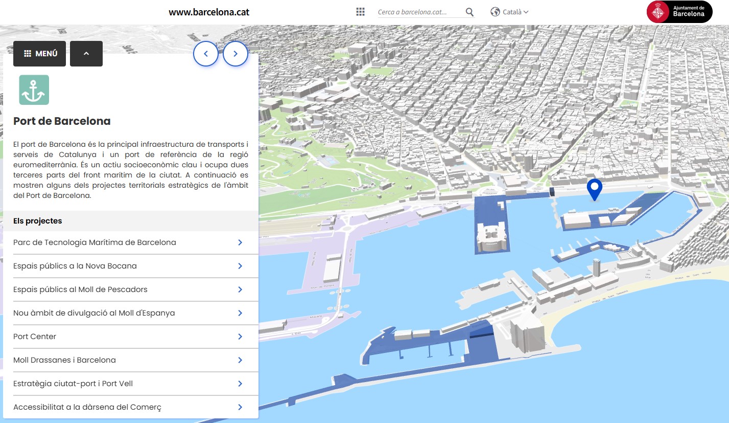 Mapa interactivo en 3D del Plan Litoral de Barcelona. Vista del puerto de Barcelona.